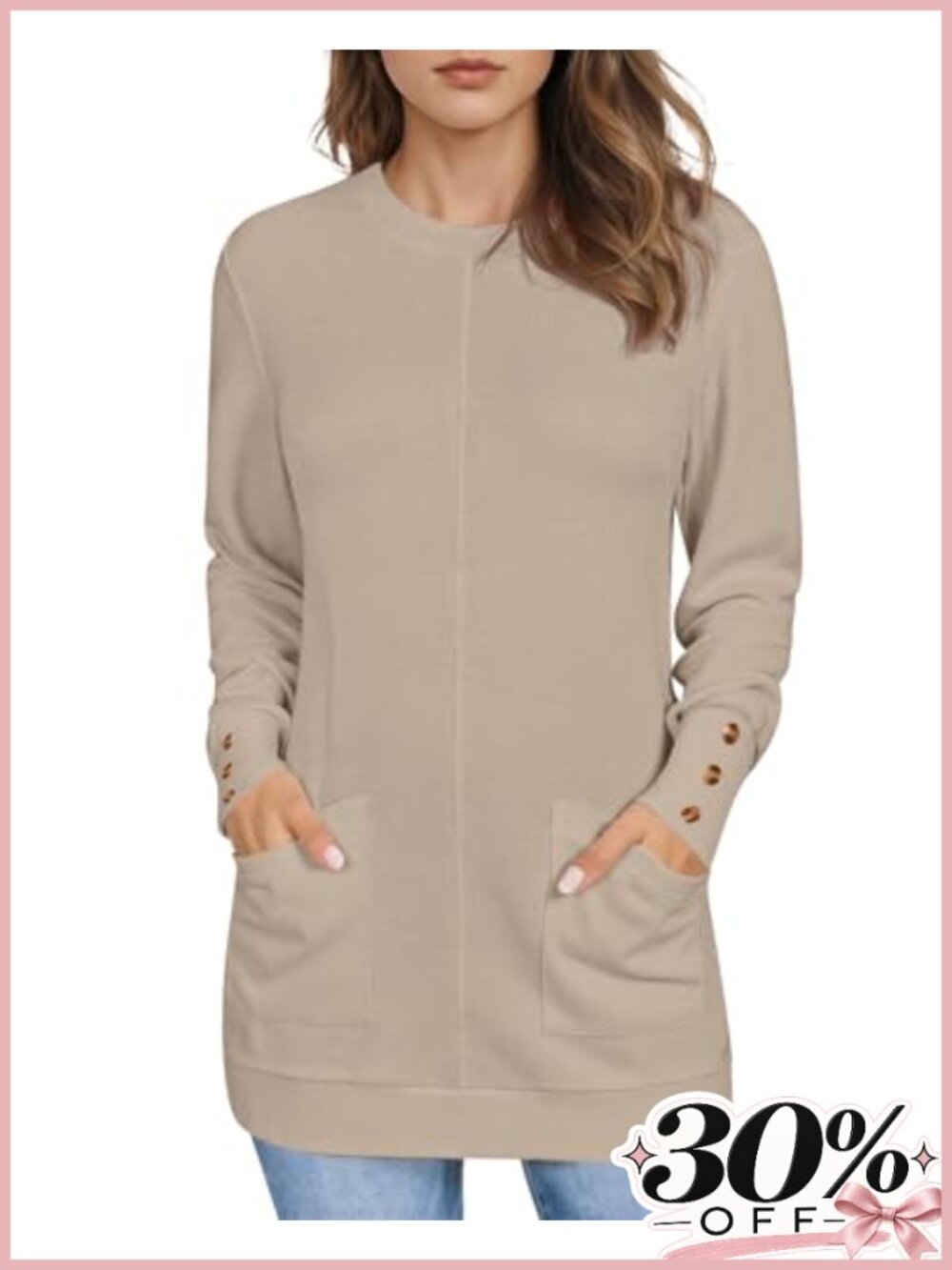 LOMON Long Sleeve Tunic Top Loose Fit Crew Neck with Pockets